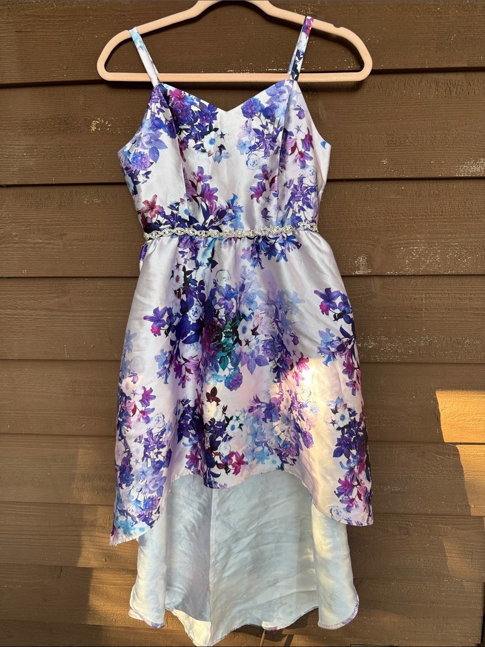 Rare Editions Purple Floral High-Low Spaghetti Strap Girl’s Dress size 14